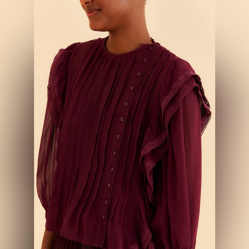 Farm Rio Burgundy Ruffle Blouse - Picture 4 of 9